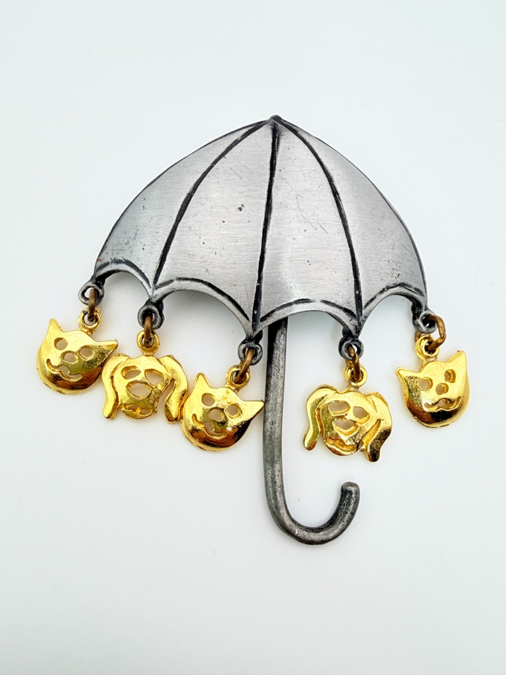 Vintage Ultra Craft “Raining Cats & Dogs” Umbrella Brooch Pin